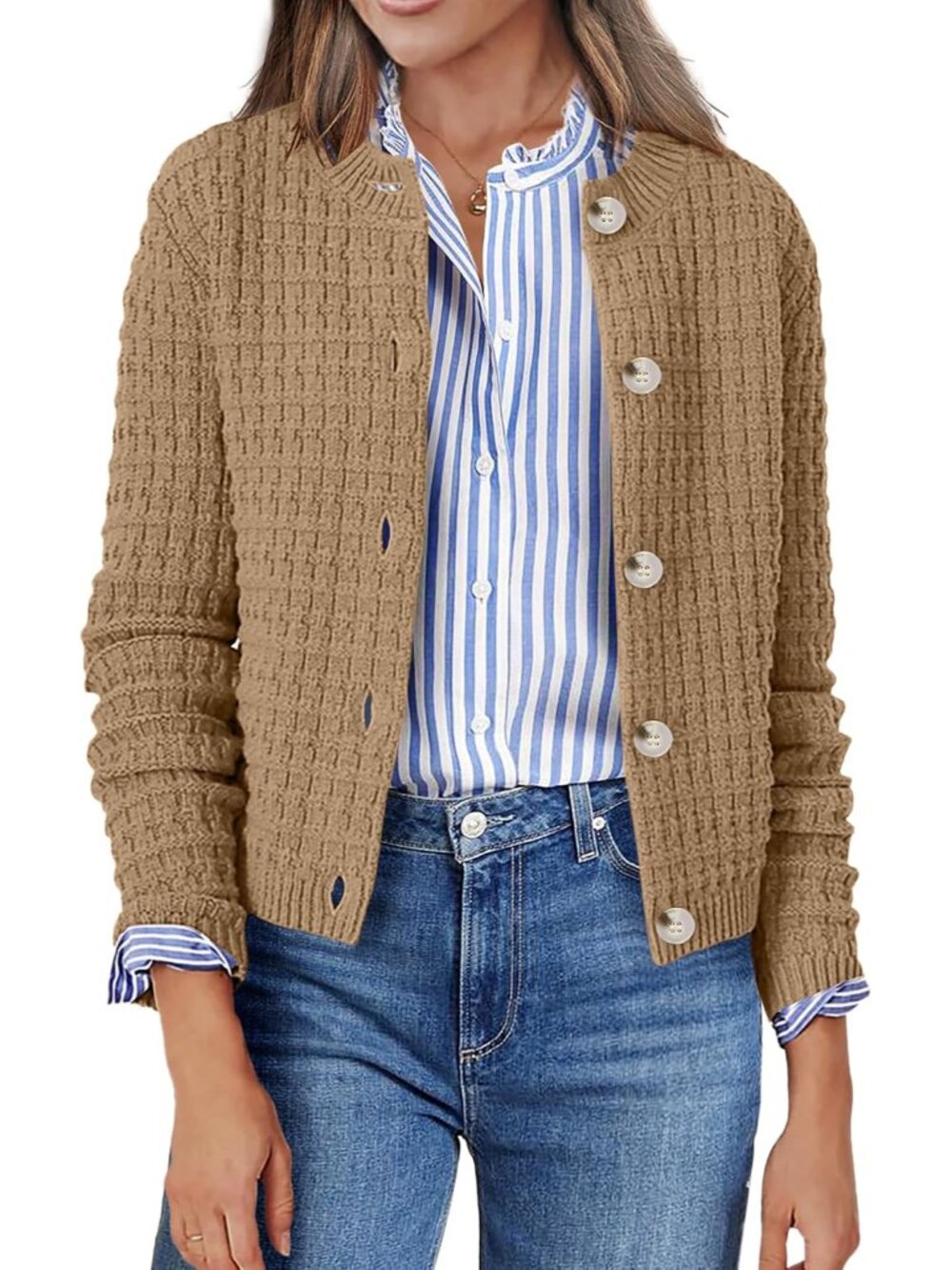 2026 Women's Fall Cardigan Sweater - Elegant Long Sleeve Knit Crop Jacket